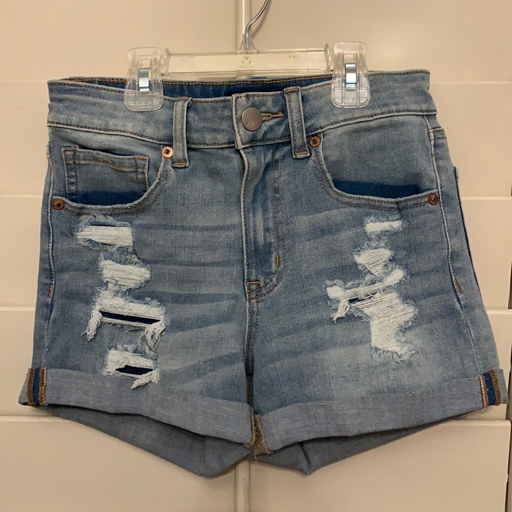 High rise ripped denim shorts